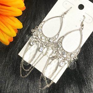 Boho Earrings Crystal Fringe Silvertone Dangles